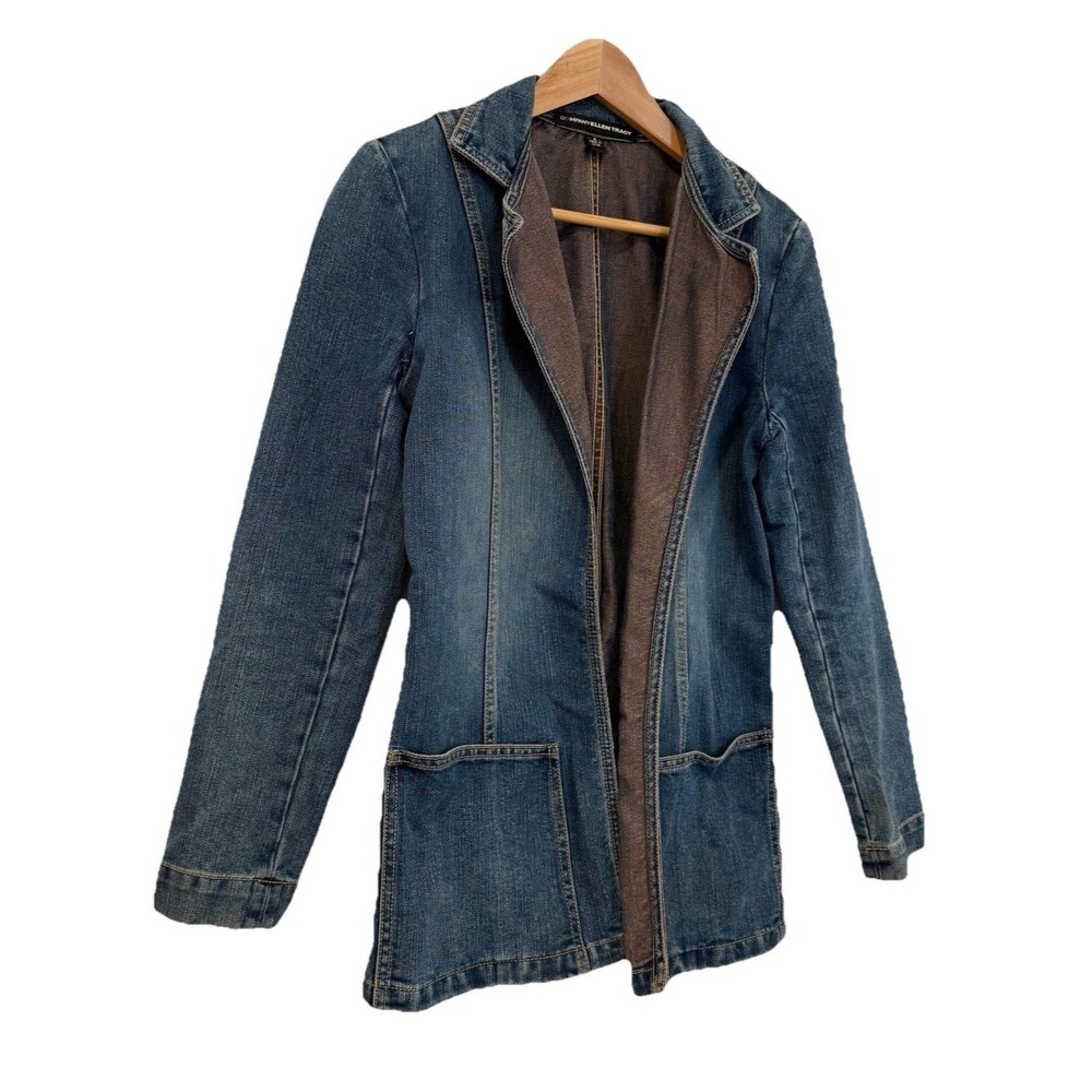 Vintage 90s Y2K Company Ellen Tracy Denim Blazer Jacket Coat Sz 6 Boho